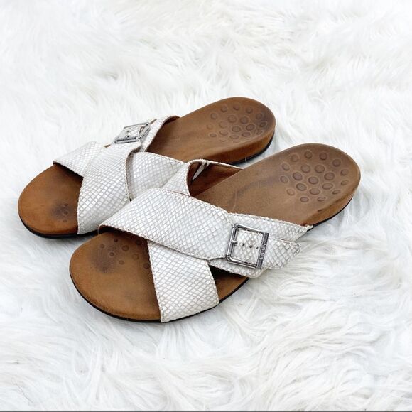 Vionic Dorie Rest Snakeskin Leather Slide Sandals - Picture 2 of 11